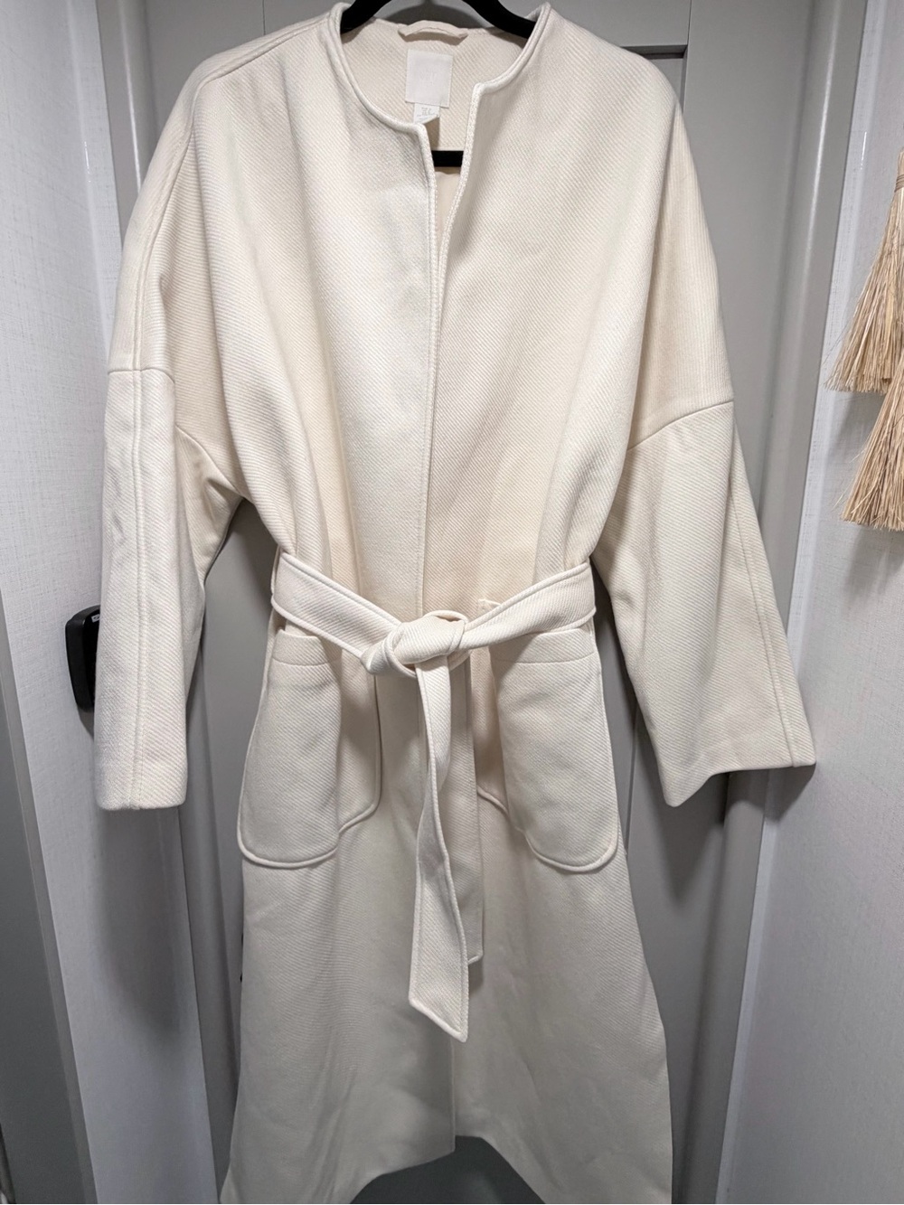 H&M Cream Belted Coat with Patch Pockets